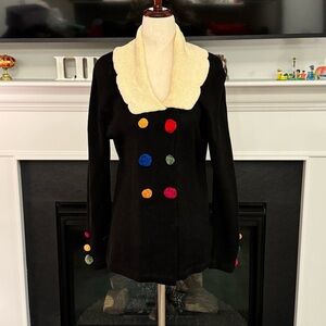 Vintage Jamie Kreitman New York Black Sweater Coat w/ Multicolor Appliqués (M)